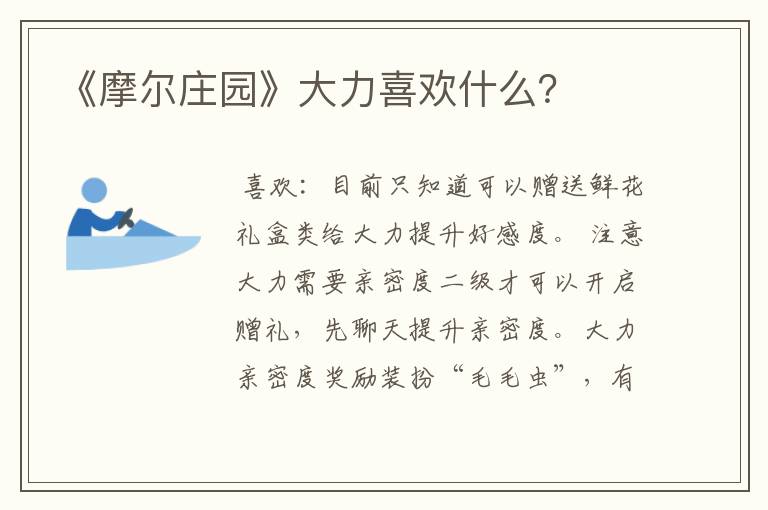 《摩尔庄园》大力喜欢什么?