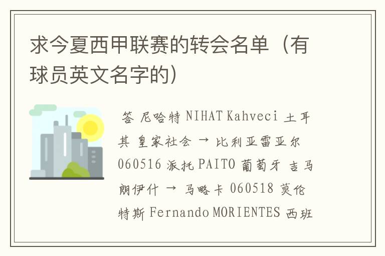 求今夏西甲联赛的转会名单(有球员英文名字的)