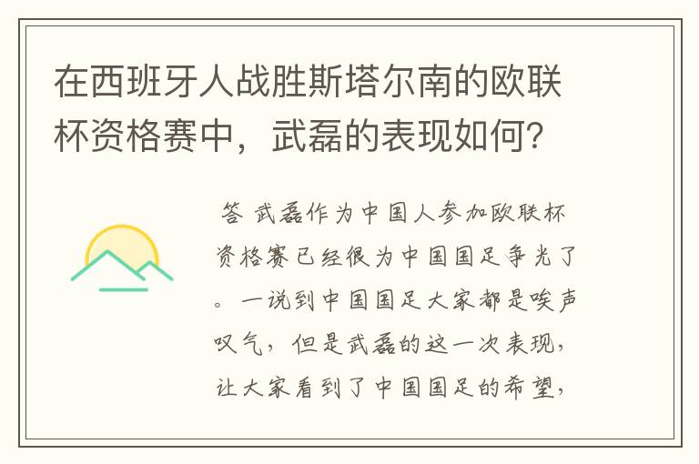 在西班牙人战胜斯塔尔南的欧联杯资格赛中,武磊的表现如何?