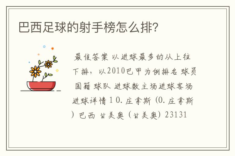 巴西足球的射手榜怎么排?
