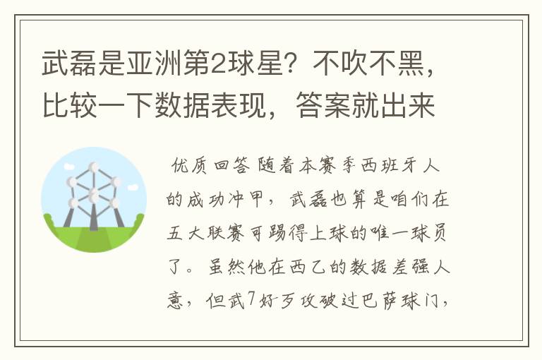 武磊是亚洲第2球星?不吹不黑,比较一下数据表现,答案就出来了