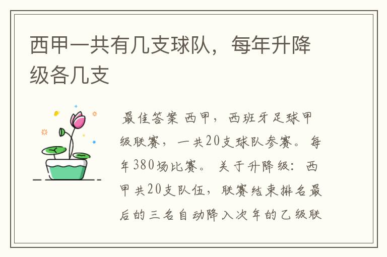 西甲一共有几支球队,每年升降级各几支