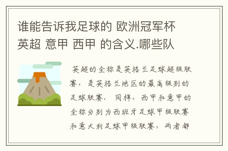 谁能告诉我足球的 欧洲冠军杯 英超 意甲 西甲 的含义.哪些队 怎么进行比赛的.