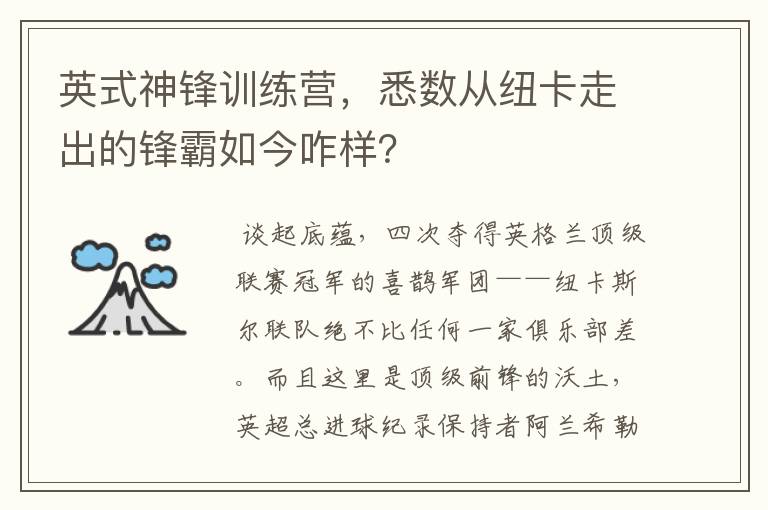 英式神锋训练营,悉数从纽卡走出的锋霸如今咋样?
