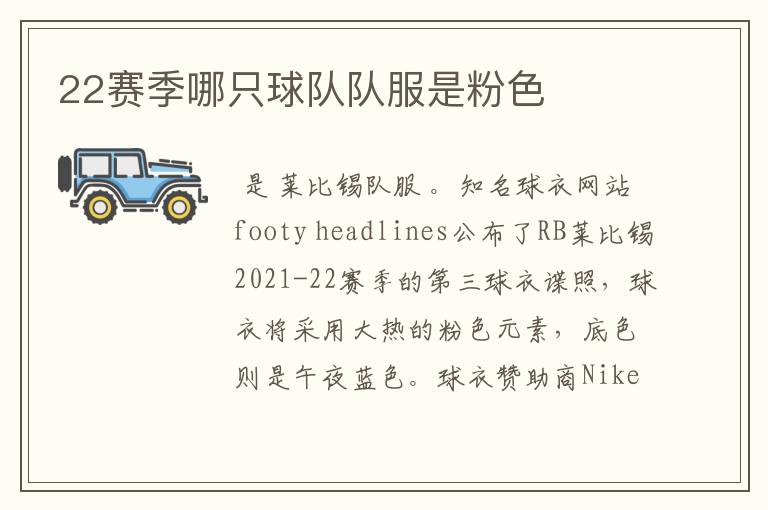 22赛季哪只球队队服是粉色