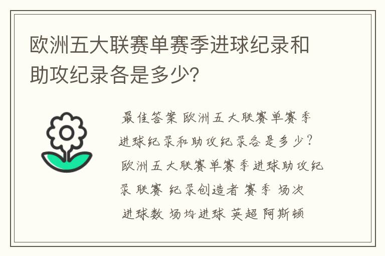 欧洲五大联赛单赛季进球纪录和助攻纪录各是多少?