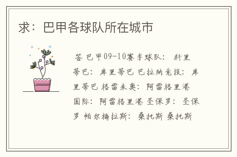 求:巴甲各球队所在城市