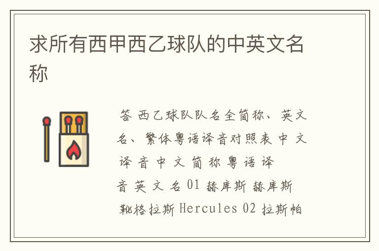 求所有西甲西乙球队的中英文名称