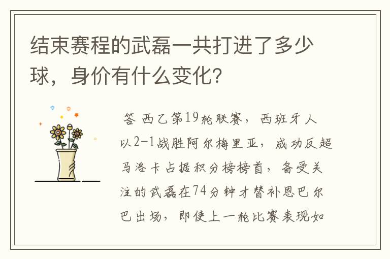 结束赛程的武磊一共打进了多少球,身价有什么变化?