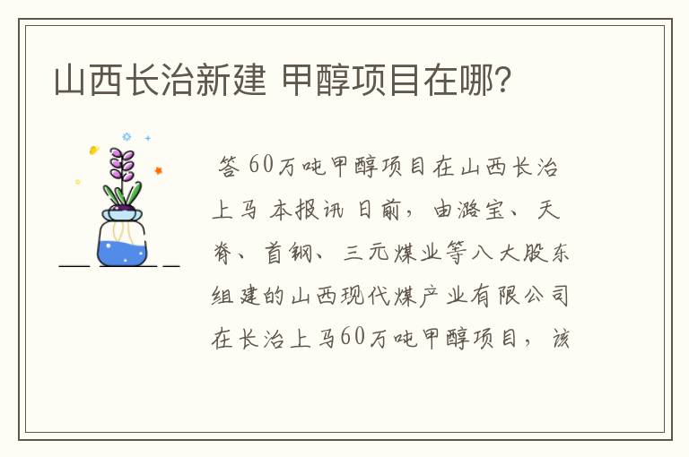 山西长治新建 甲醇项目在哪?