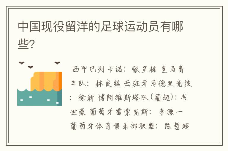 中国现役留洋的足球运动员有哪些?