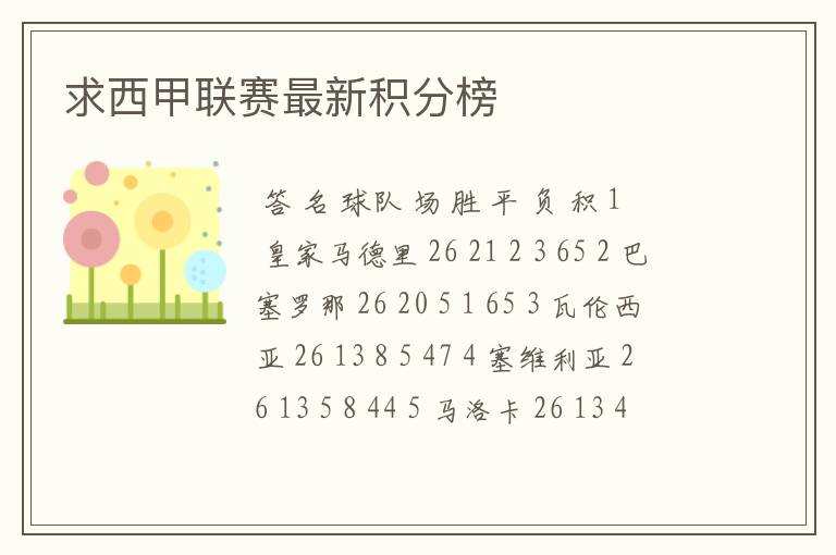 求西甲联赛最新积分榜