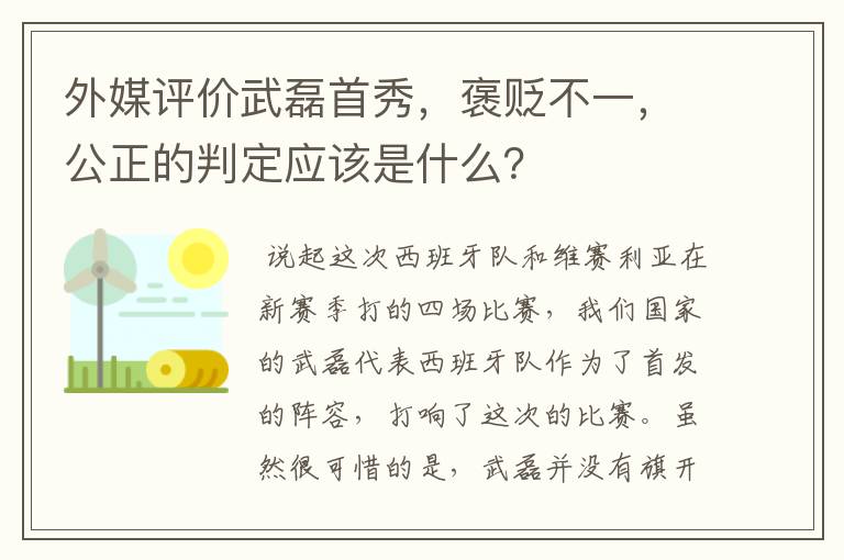 外媒评价武磊首秀，褒贬不一，公正的判定应该是什么？