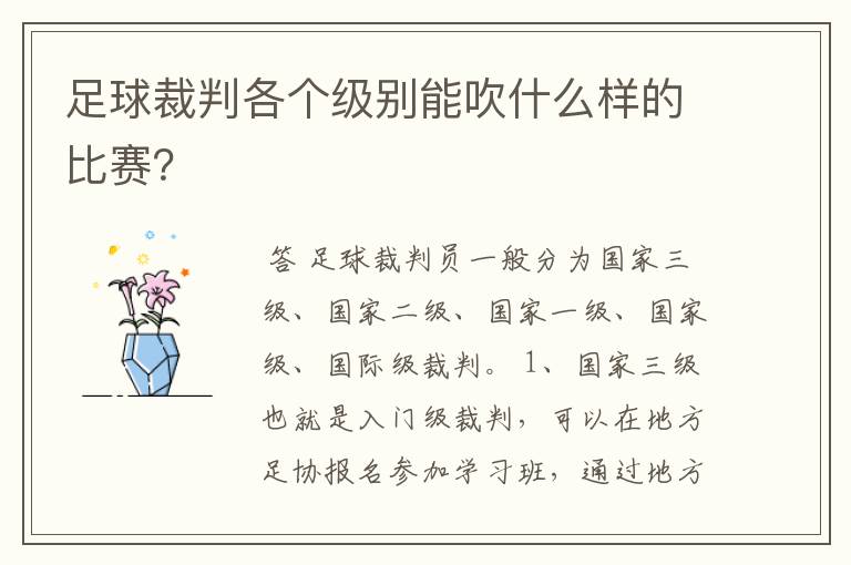 足球裁判各个级别能吹什么样的比赛？