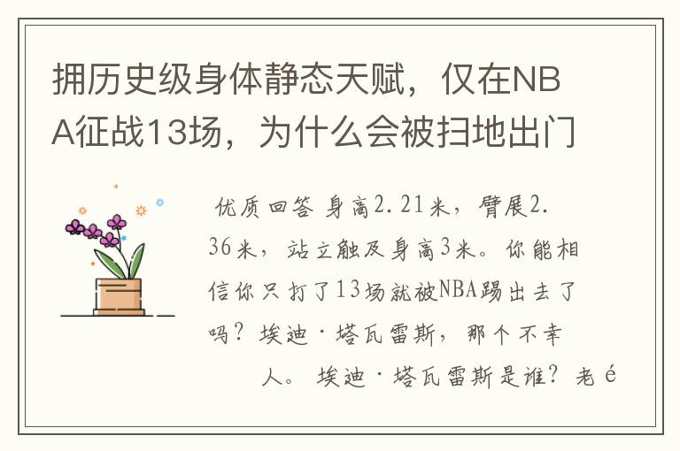 拥历史级身体静态天赋,仅在NBA征战13场,为什么会被扫地出门?