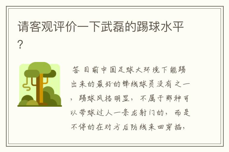 请客观评价一下武磊的踢球水平?