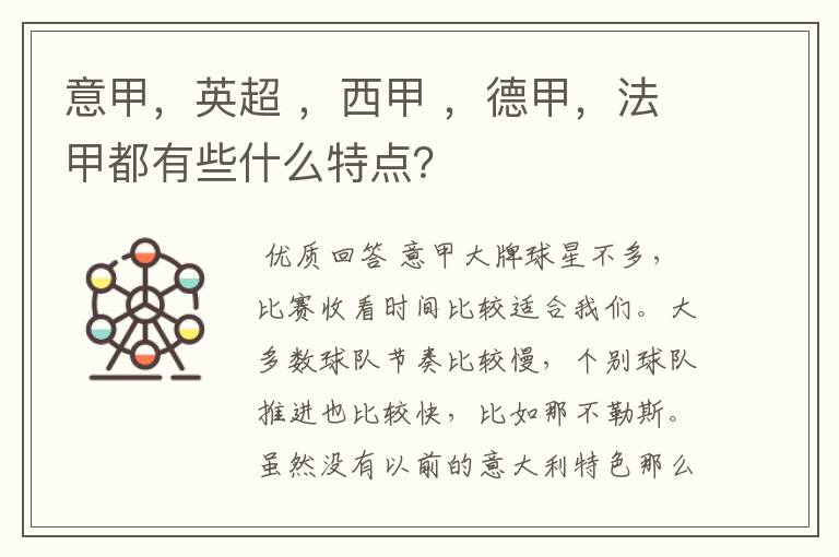 意甲,英超 ,西甲 ,德甲,法甲都有些什么特点?
