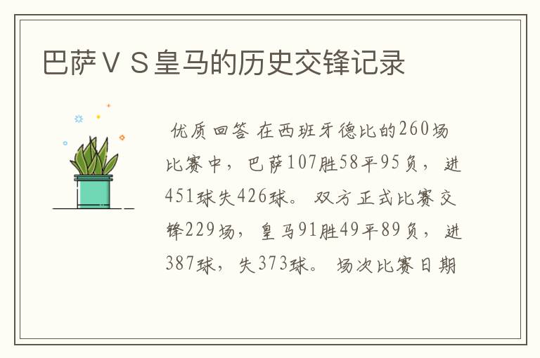 巴萨VS皇马的历史交锋记录