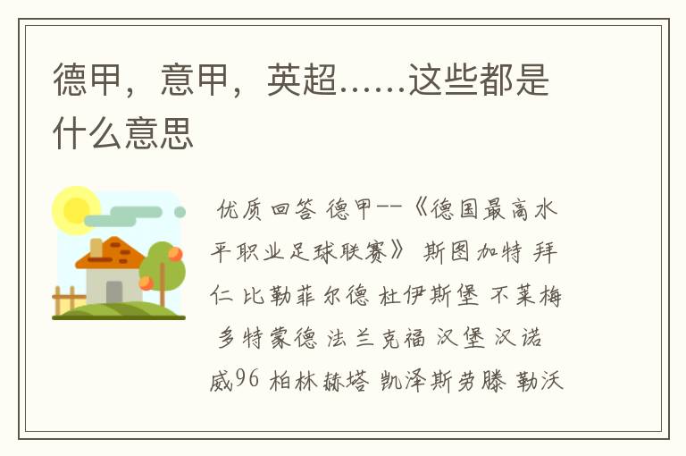 德甲,意甲,英超……这些都是什么意思