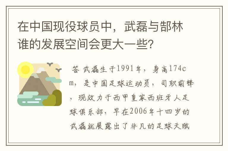 在中国现役球员中,武磊与郜林谁的发展空间会更大一些?