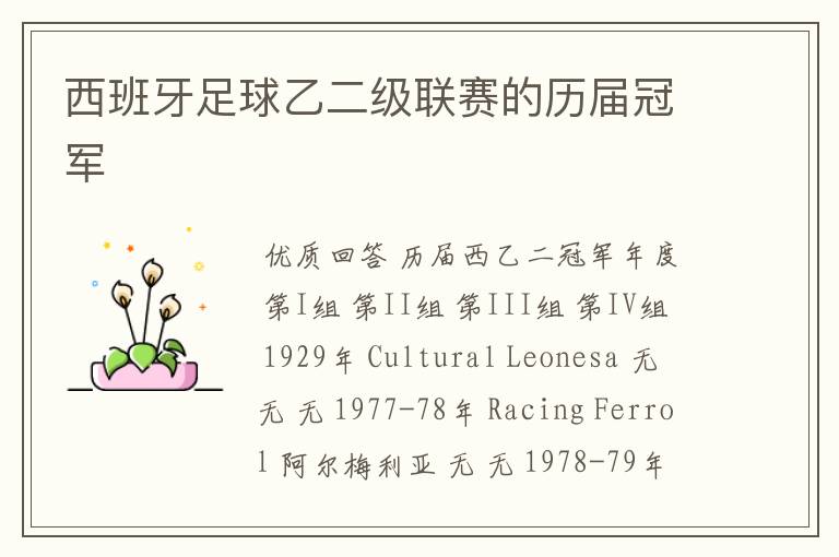 西班牙足球乙二级联赛的历届冠军