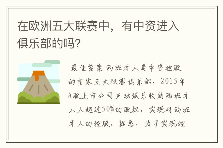 在欧洲五大联赛中,有中资进入俱乐部的吗?