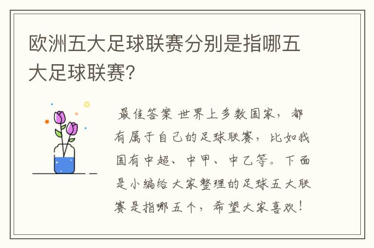 欧洲五大足球联赛分别是指哪五大足球联赛?