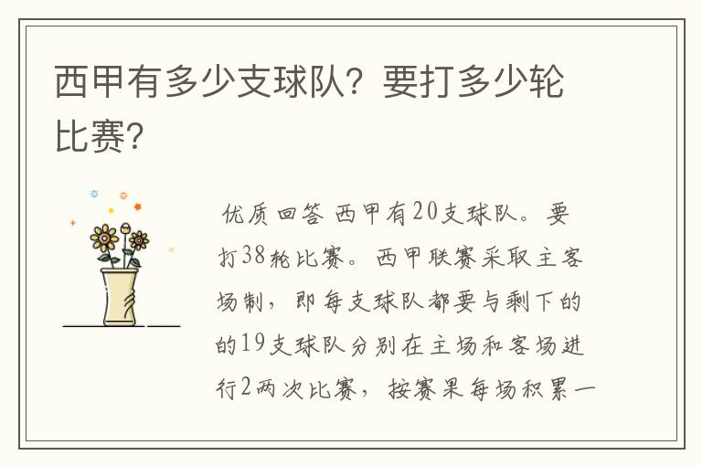 西甲有多少支球队?要打多少轮比赛?