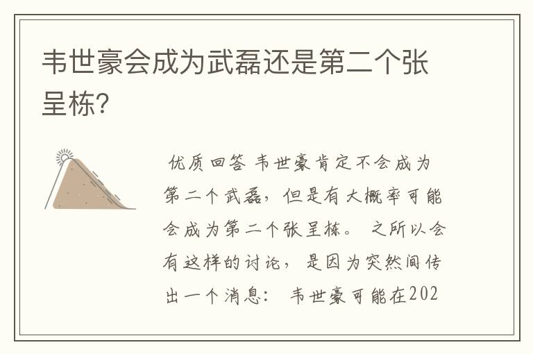 韦世豪会成为武磊还是第二个张呈栋?