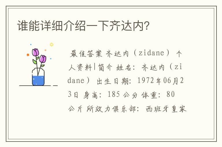 谁能详细介绍一下齐达内?