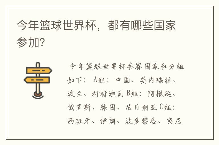 今年篮球世界杯,都有哪些国家参加?