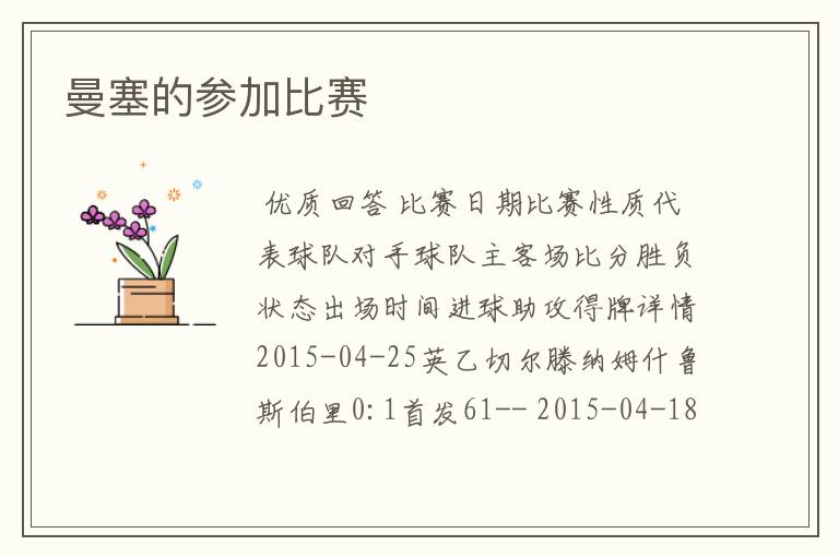 曼塞的参加比赛