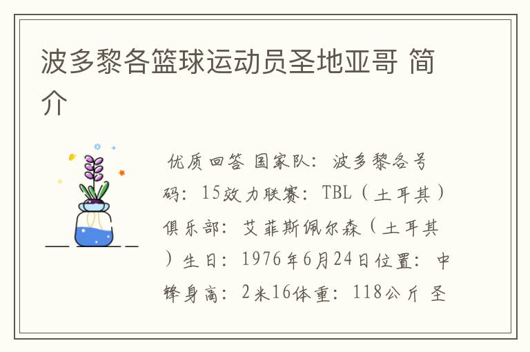 波多黎各篮球运动员圣地亚哥 简介