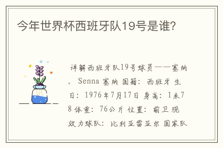 今年世界杯西班牙队19号是谁?