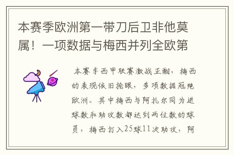 本赛季欧洲第一带刀后卫非他莫属!一项数据与梅西并列全欧第一!