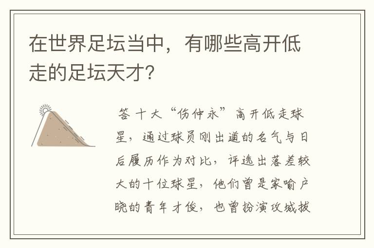 在世界足坛当中,有哪些高开低走的足坛天才?