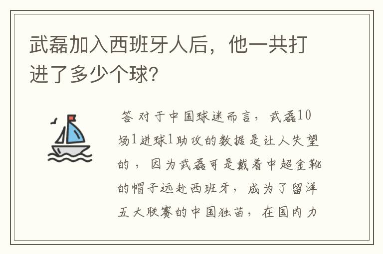 武磊加入西班牙人后,他一共打进了多少个球?