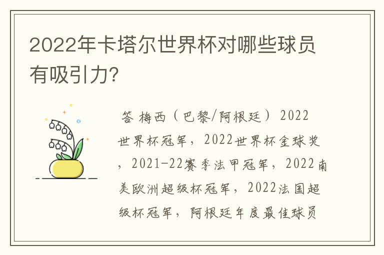 2022年卡塔尔世界杯对哪些球员有吸引力?