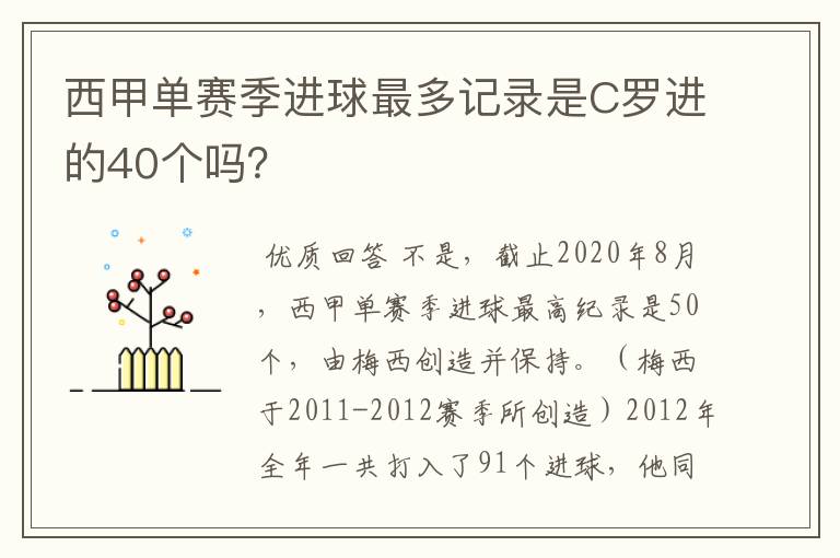 西甲单赛季进球最多记录是C罗进的40个吗?
