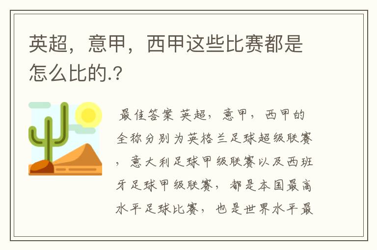 英超,意甲,西甲这些比赛都是怎么比的.?