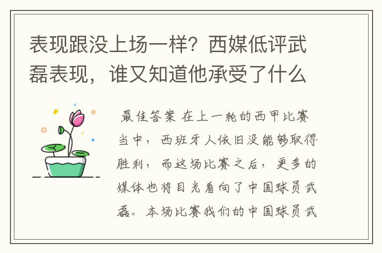 表现跟没上场一样?西媒低评武磊表现,谁又知道他承受了什么呢?