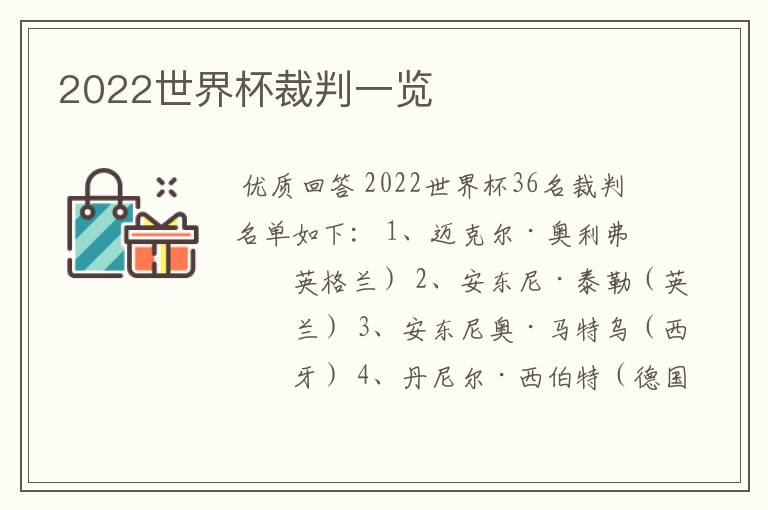 2022世界杯裁判一览