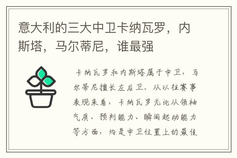意大利的三大中卫卡纳瓦罗,内斯塔,马尔蒂尼,谁最强