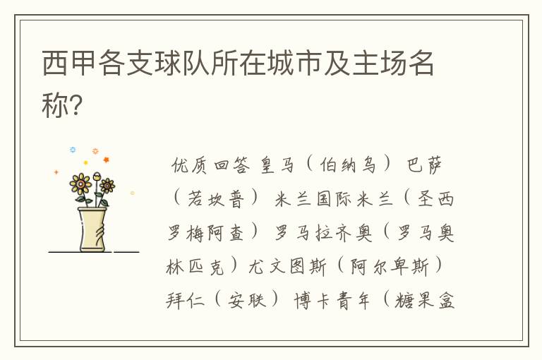 西甲各支球队所在城市及主场名称?