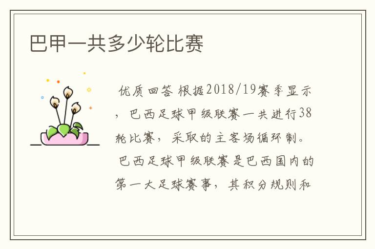 巴甲一共多少轮比赛