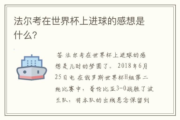 法尔考在世界杯上进球的感想是什么?