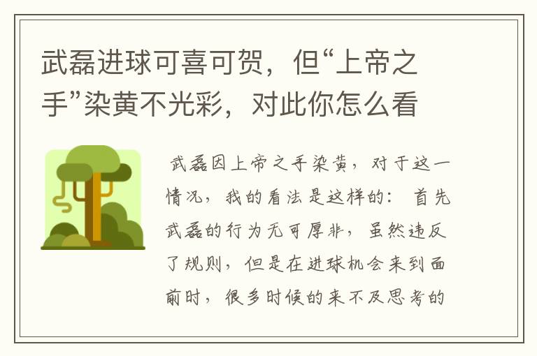 武磊进球可喜可贺,但“上帝之手”染黄不光彩,对此你怎么看?