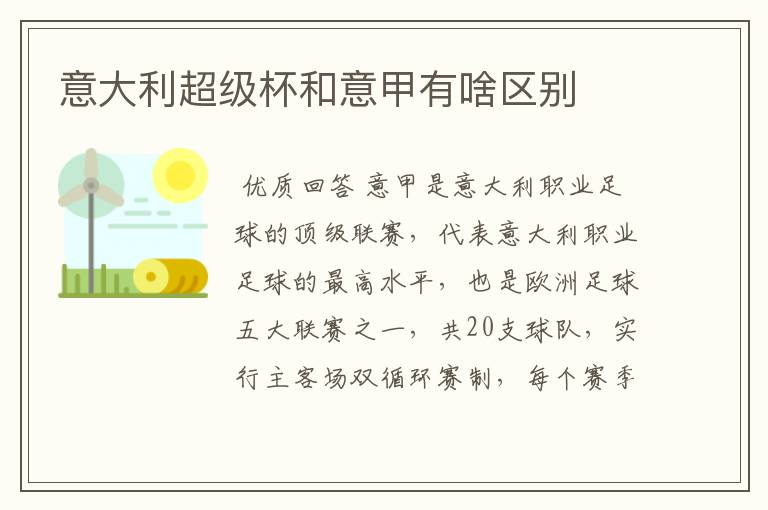 意大利超级杯和意甲有啥区别