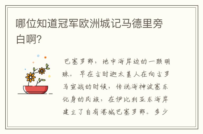 哪位知道冠军欧洲城记马德里旁白啊?