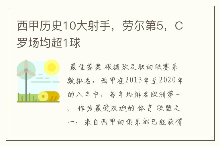 西甲历史10大射手,劳尔第5,C罗场均超1球